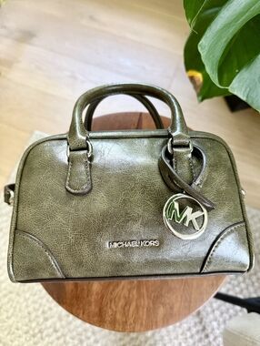 Michael Kors Olive Green Leather Satchel with MK Charm